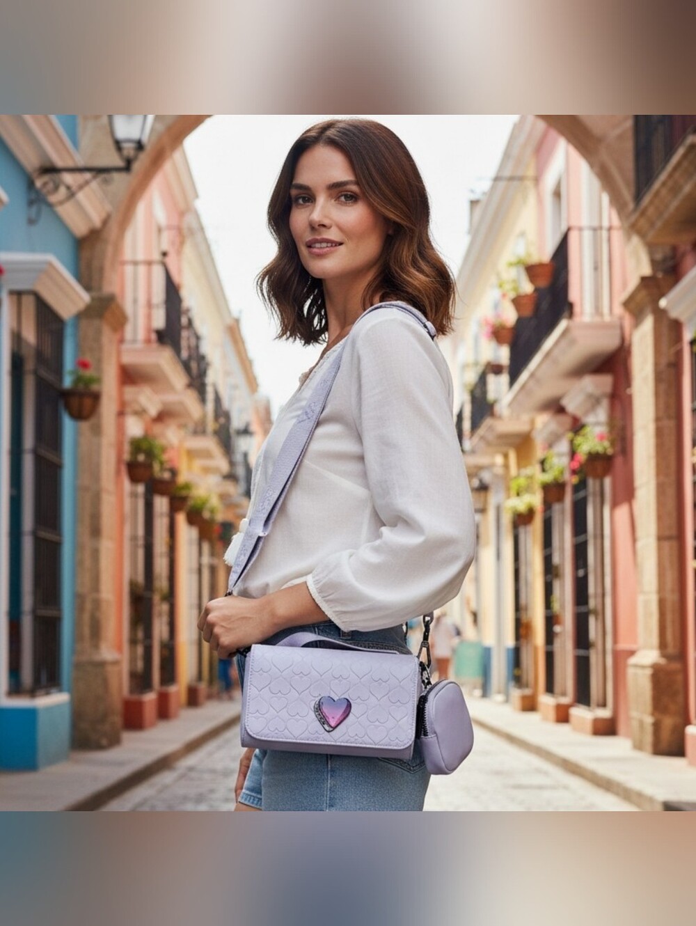 Betsey Johnson Heart Quilted Lavender Crossbody bag with Detachable Pouch - Picture 6 of 12